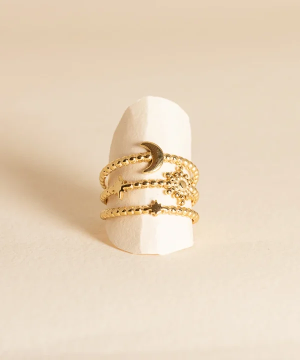 Anello stella luna pianeti gold