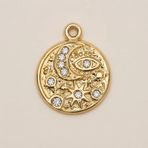 Ciondolo piastra tonda mezzaluna swarovski gold mata design