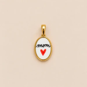 Ciondolo resina mom cuore rosso oro
