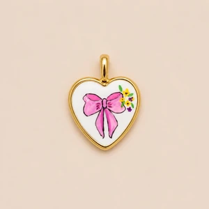 Ciondolo resina nascita bimba fiocco rosa oro